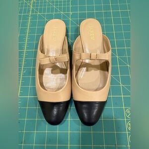 J. Crew Two-Tone Tan and Black Leather Mules